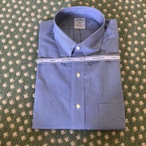 blue and white long sleeve button down brooks brothers dress shirt